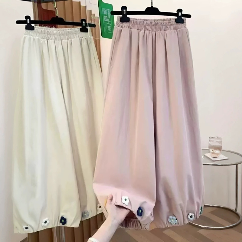 2026 Summer New Style Floral Mori Sweet Style High-Waisted Slimming Drapey Wide-Leg Casual Cropped Pants for Women 2026 Summer New Style Floral Mori Sweet Style High-Waisted Slimming Drapey Wide-Leg Casual Cropped Pants for Women