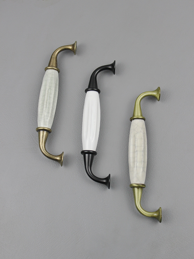 Black and white handle handle cabinet door drawer European style ceramic cabinet kitchen handle solid wood wardrobe white accessories