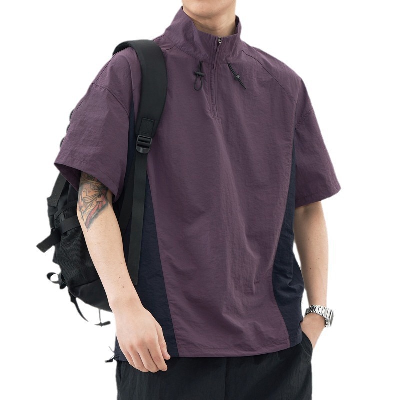 Camisa de manga corta de seda de hielo para hombres, estilo fino de verano, antiarrugas, sin planchar, marca de moda, camiseta casual suelta de alta gama