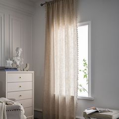 Yimanqiyun curtains polyester and linen curtains finished solid color American small window kitchen curtains semi-blackout curtains tassels