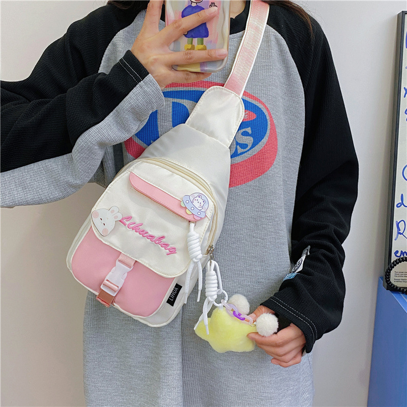 少女撞色书包女ins韩版可爱甜美单肩包软妹小清新学生斜挎女包