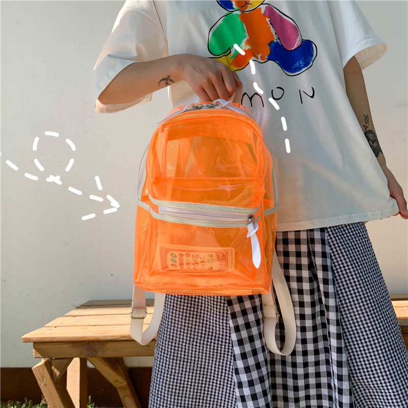 双肩包学生书包时尚潮流女户外沙滩防水背包透明果冻包防水扩容