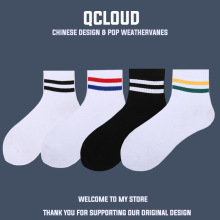 新款精品棉袜二条杠袜子学院复古风休闲情侣运动袜子男女学生袜