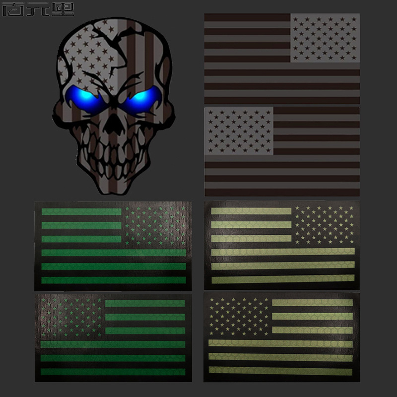Thai cross-border in stock flag stickers American flag dark blue eyes skull reflective Velcro morale stamp