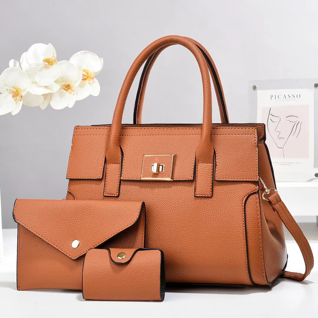 Sewing Thread Fashion Element Zipper Closure Type Women's Medium Pu Leather Solid Color Classic Style Sewing Thread Square Zipper Bag Sets