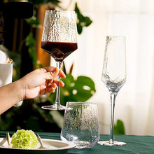 北欧复古香槟杯创意钻石锤纹红酒杯水晶玻璃高脚杯葡萄酒杯钻石杯
