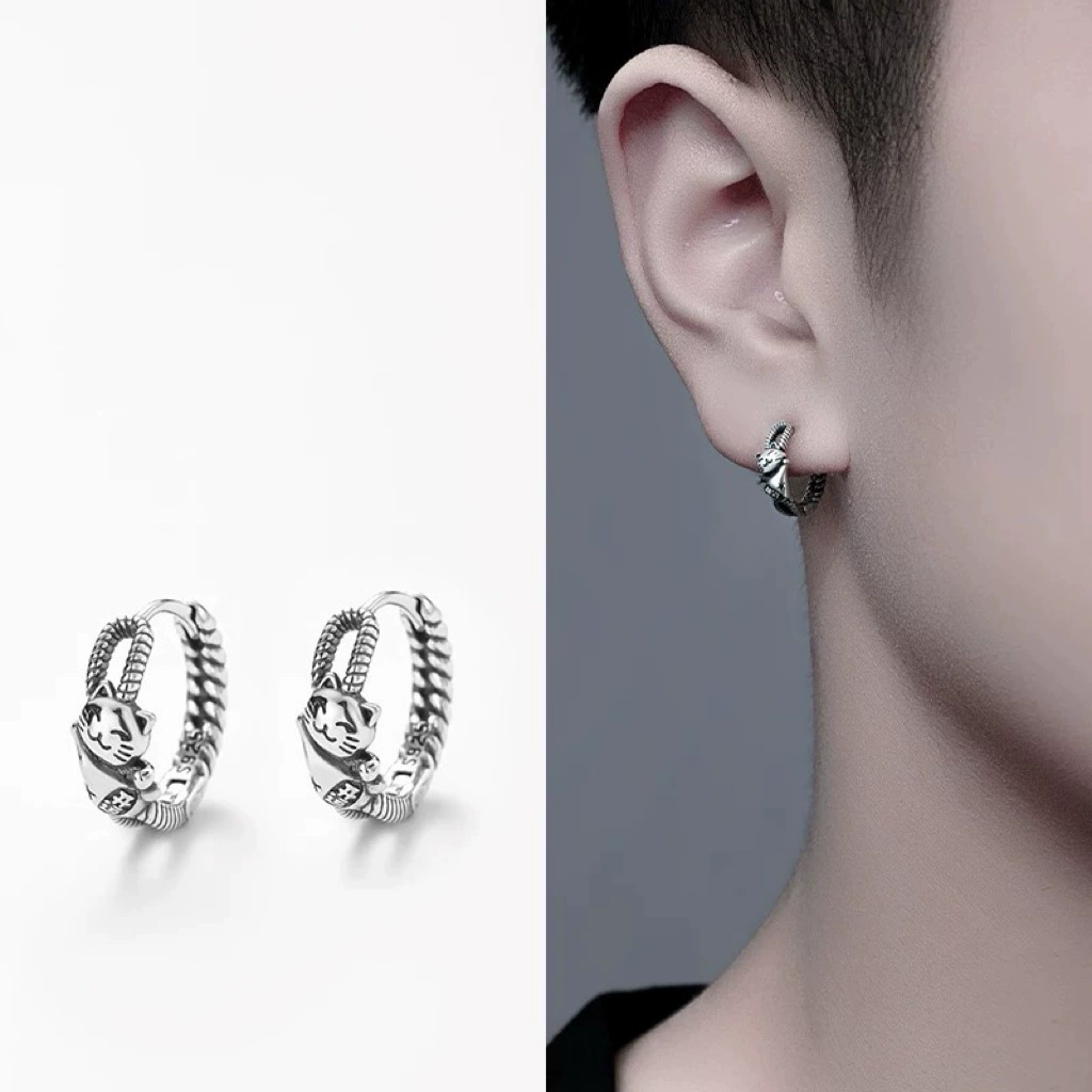 Xinqi ювелирные изделия ретро удачи кошачьи серьги мужская мода минималистский национальный прилив простой старый плетеный котенок