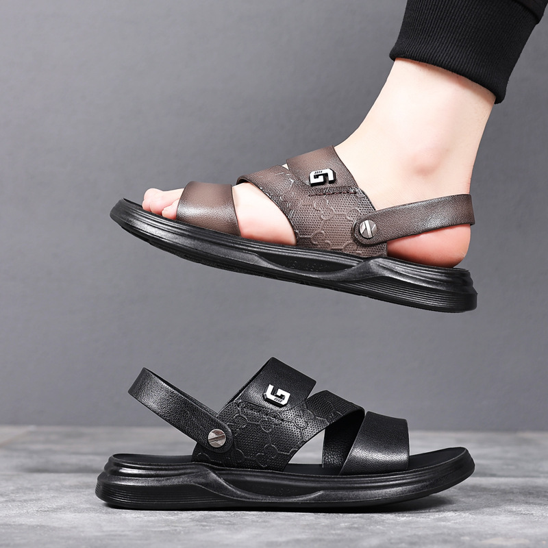 First-Layer Sheepskin Men's Sandals, Genuine Leather Casual Beach Shoes, Outdoor Men's Leather Sandals, Outdoor Breathable Men's Shoes, Slippers
