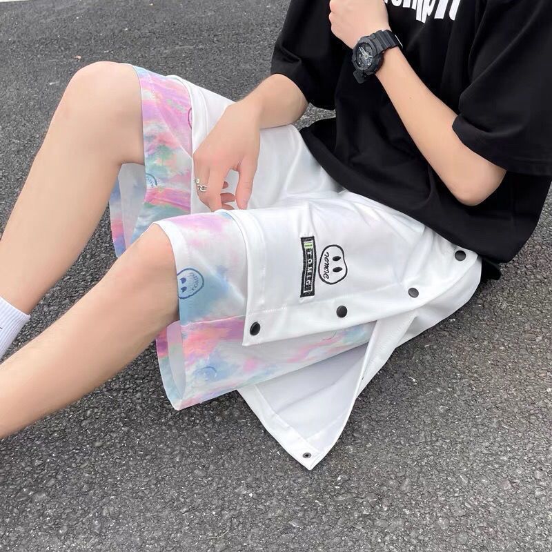 Smiley Fake Two-Piece Shorts Men's Summer Thin Trendy Brand Loose Outer Wear Trendy Sports Pants Stitching Casual Pants