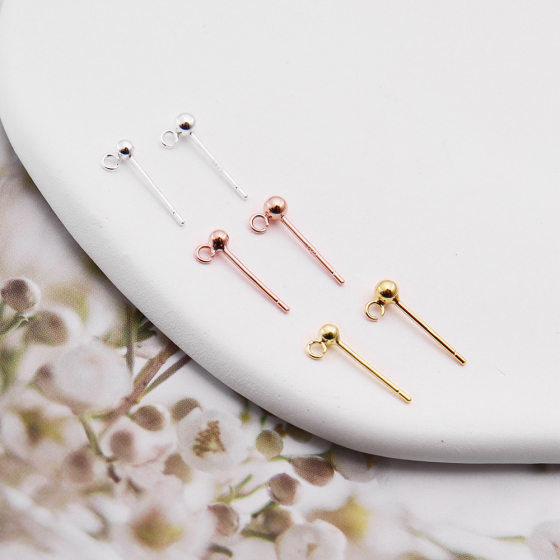 S925 Sterling Silver Earrings Earrings Accessories Bean Spherical Beads Plus Ring Earrings with Open Ring Earrings DIY Accessories