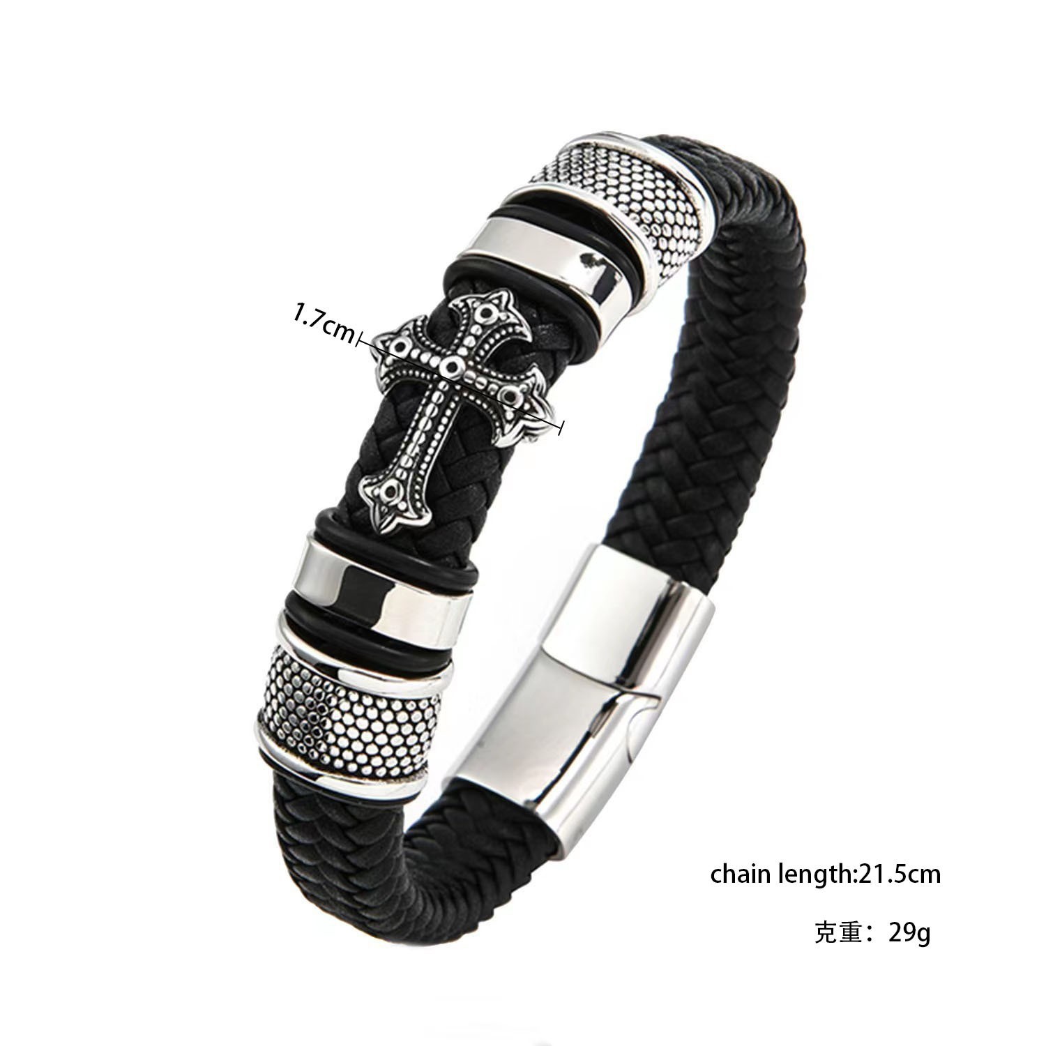 Brocado pulsera tejida Temu Cruz tejida pulsera de cuero de los hombres al por mayor punk estilo pulsera transfronteriza