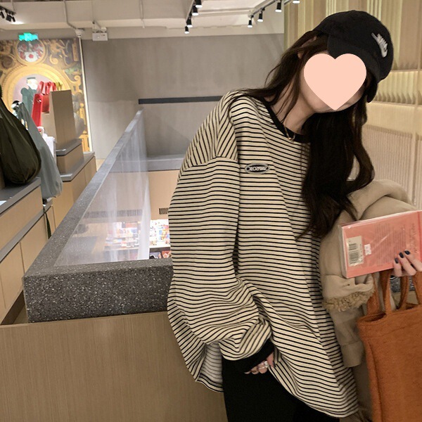 条纹T恤打底衫女秋季新款圆领长袖卫衣女韩版上衣服外穿|undefined