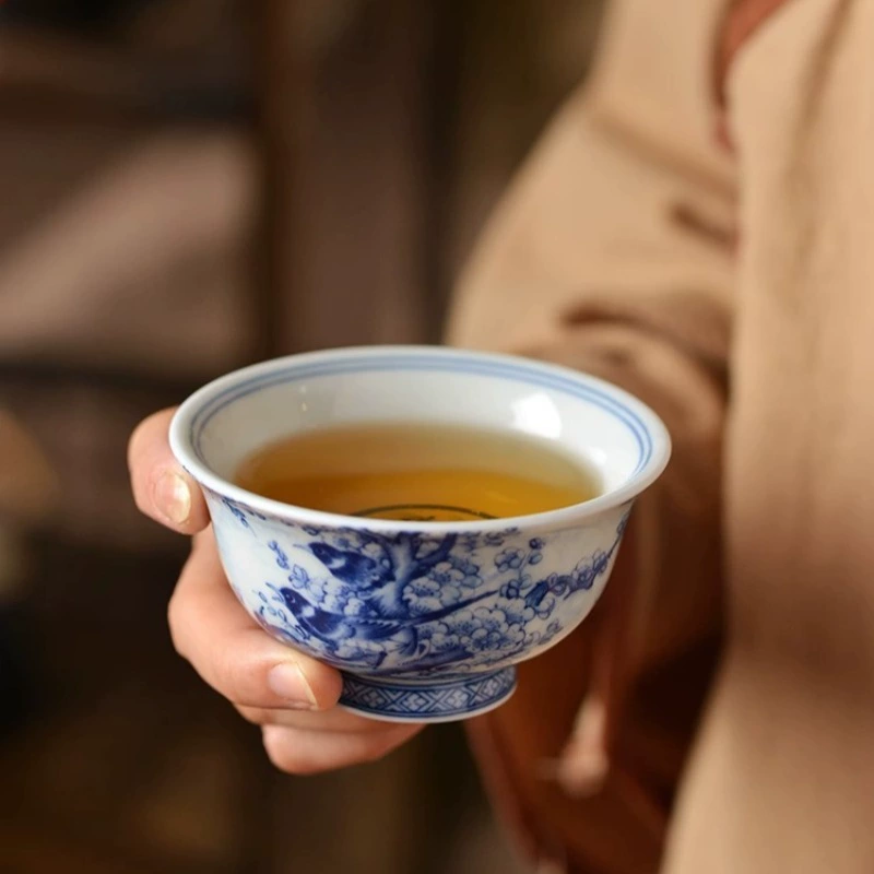 Керамическая чашка-цветок с птичкой в стиле синего и белого фарфора из Jingdezhen, антикварная одиночная чашка, эксклюзивная мастеровая чашка, элитная чайная чашка