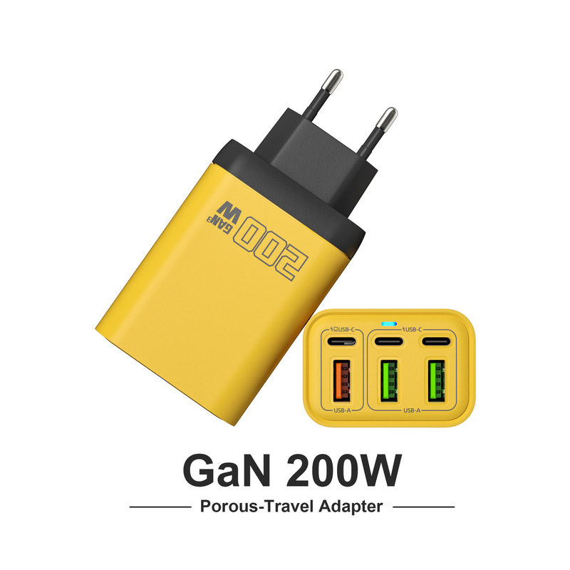 200W Multi-Port Super Fast Charging 3Typec+3Usb Mobile Phone Charger 3A Adapter Charging Head 60W European and American Regulations