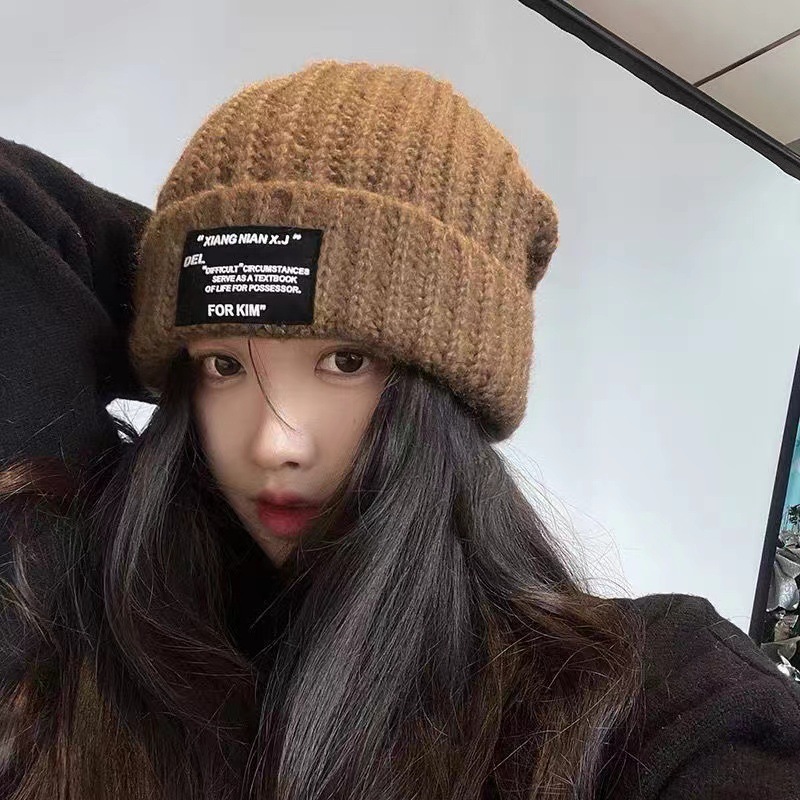 Autumn and Winter Warm Letter Versatile Knitted Ear Protection, Personalized Trendy Cold Hat, Unisex Stacking Hat_voghion.com