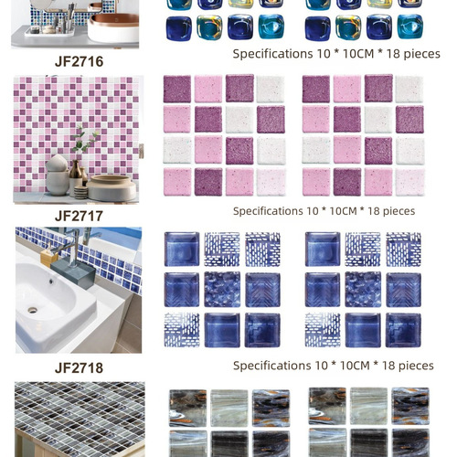 Factory Wholesale New European Style Fake Mosaic Tile Sticker for Kitchen and Bathroom, Oil and Waterproof PVC Wall Sticker