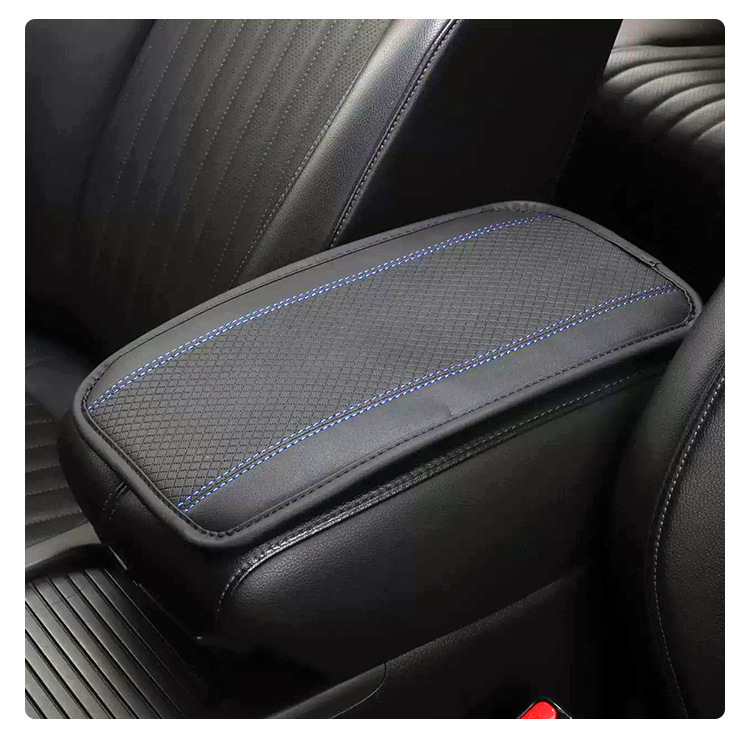 Small Square Armrest Box Mat, Universal for All Seasons, Embossed Double-Line Leather Armrest Box Mat, Central Armrest Elbow Rest Anti-Slip Mat