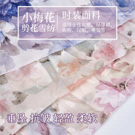 夏雪纺剪花数码印花布 水墨晕染玫瑰花卉印花国风汉服连衣裙面料