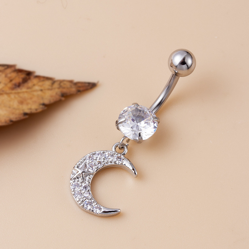 Fashion Moon Snake Stainless Steel Copper Plating Inlay Zircon Belly Ring 1 Piece