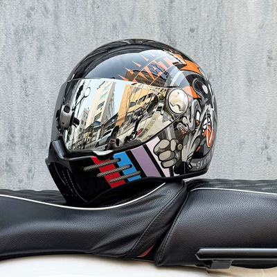 Rider, with Bluetooth Slot – Motosiklet kaskı (dəbilqə) - bright-blackfront-peak-silver-plated-mirror-transparent-mirror-delivered-m