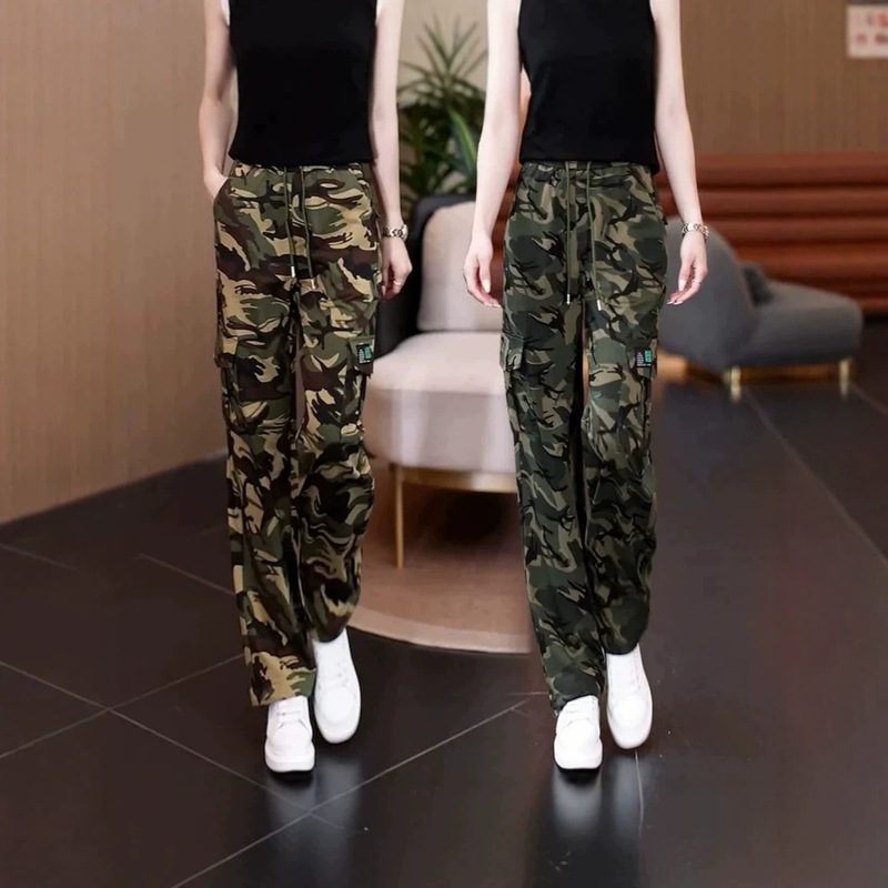 Camouflage Pants for Women, Straight-Leg Cargo Pants, Loose High-Waisted Elastic Outdoor New Style Casual Pocket Pants, Sports Pants Camouflage Pants for Women, Straight-Leg Cargo Pants, Loose High-Waisted Elastic Outdoor New Style Casual Pocket Pants, Sports Pants
