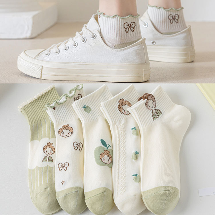 Niche Design Socks Women's Short Socks Spring and Summer Thin Women's Japanese Style Cute College Style Black and White Cotton Socks