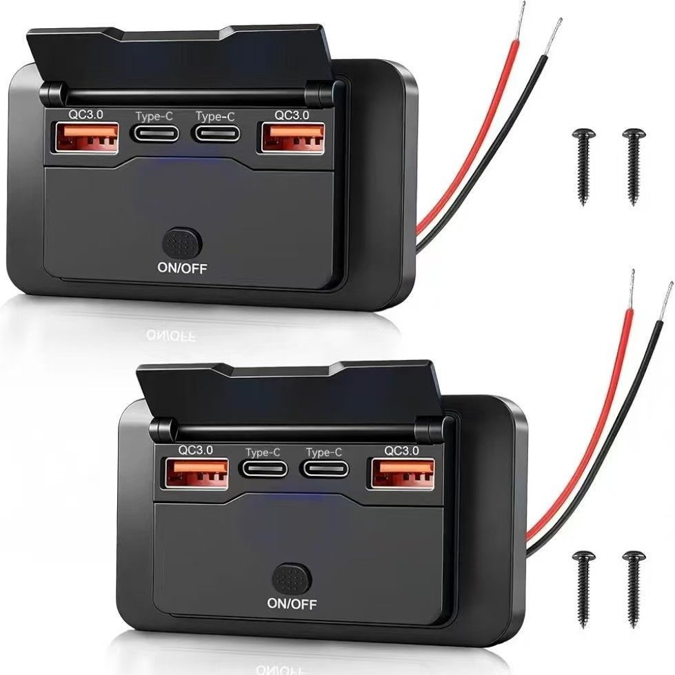 New Model Car/Bus 4-Port Modified USB Car Charger Dual Qc3.0+Pd Digital Display Voltmeter with Switch