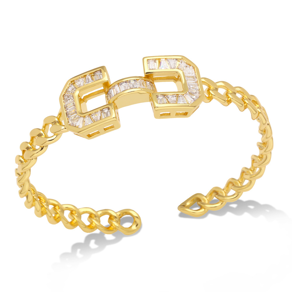 Fashion Geometric Copper Bangle Gold Plated Zircon Copper Bracelets