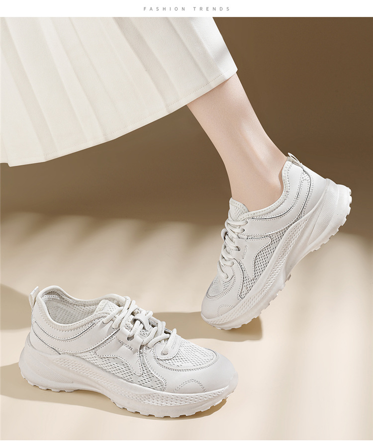 Giày sneaker nữ đế dày tăng chiều cao lưới thoáng khí mùa hè 2025 — Da đen 7147, màu be 7147 chi tiết 11