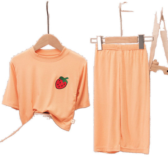 2025 Kidsren's Pajamas Set, Home Clothes, Facial Mask, T-Shirt, Thin Korean Style, Candy-Colored Air-Conditioned Clothes for Boys and Girls