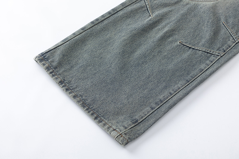 Men Women Curved Hem Jeans Loose Straight Leg Pants Trendy Casual Versatile Autumn Street Style Creative Design_mkmklike.com