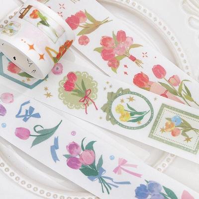 手账素材本信的恋人珠光磨砂胶带郁香庭之诗花卉植物帐装饰贴分装|ms