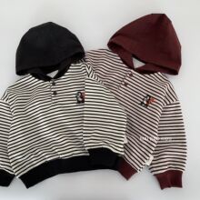 麦宝儿童加绒连帽卫衣2025冬季新款男女童条纹洋气套头衫宝宝冬装