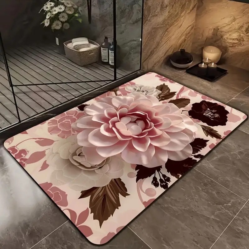 Tappeto bagno in terra di diatomee floreale antiscivolo_voghion.com