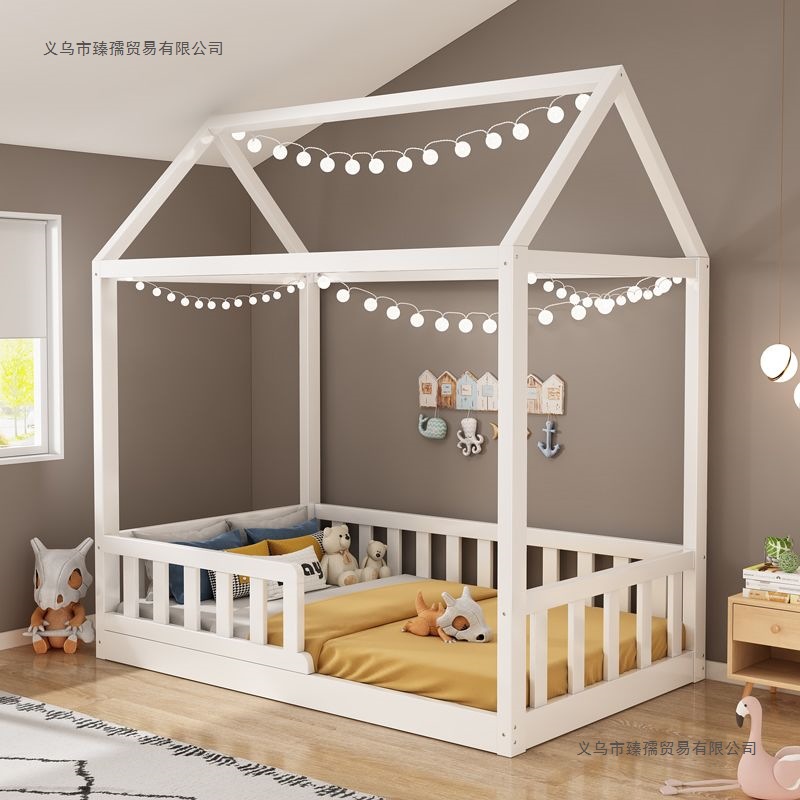 Solid Wood Children's Bed Baby Splicing Crib Boy and Girl Princess Wooden House Bed B&B Creative Tatami Platform Low Bed