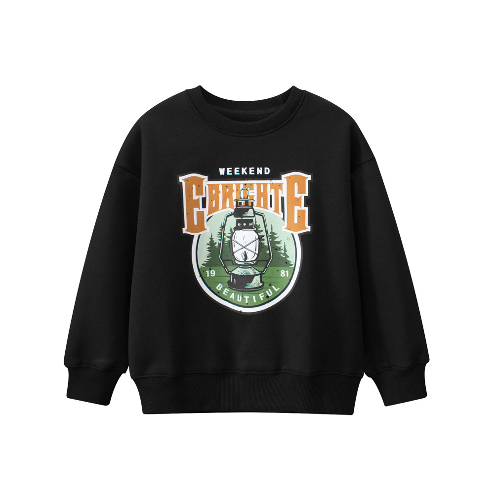 GRrr春季童装新款中大童衣服摇粒加绒卫衣圆领印花套头衫跨境货源