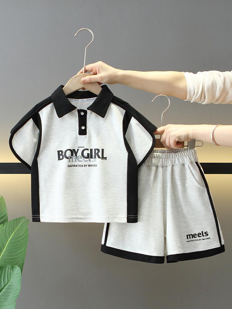 7861 traje de verano para niños 2025 nuevo traje de dos piezas de manga corta para niños ropa de polo casual de verano para bebés