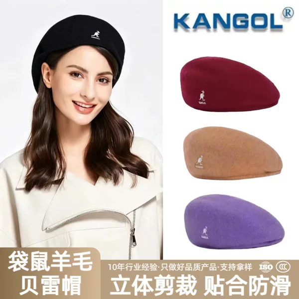 Beret Wool Kangaroo Hat Trendy Brand Versatile Fashion Baseball Cap Model 504 with Stamped Kangol Beret