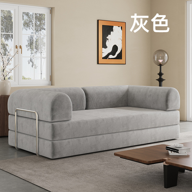 Sofá de compresión al vacío moderno retro tela de pana sala de estar apartamento pequeño sofá cama perezoso plegable simple