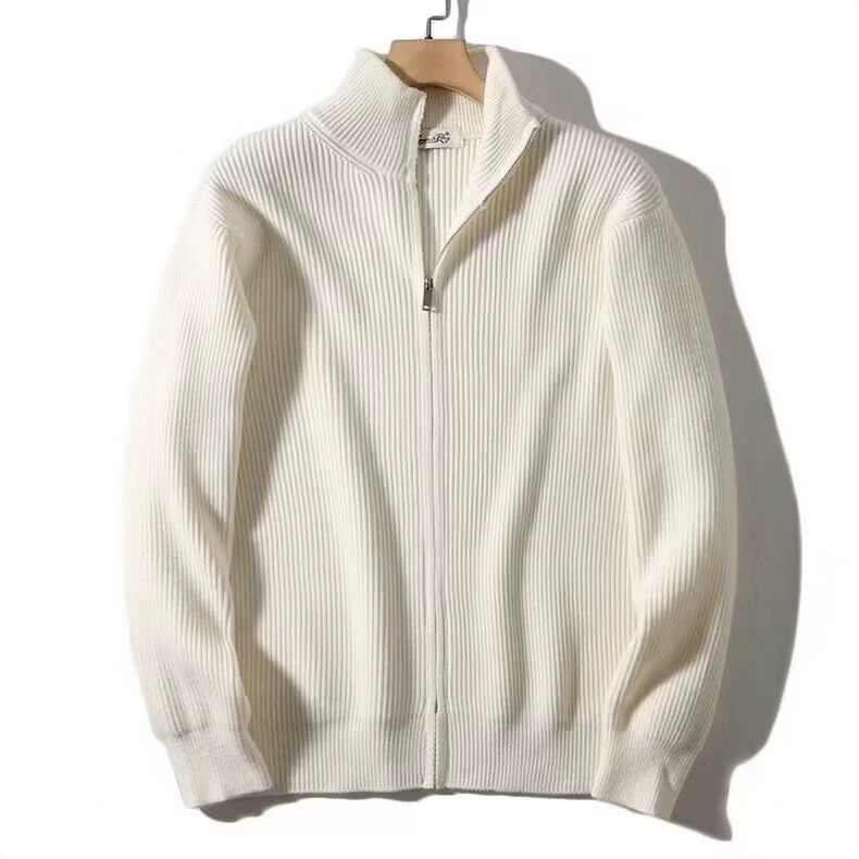 American-style open-front, half-turtleneck sweater for men, Korean style, warm, loose-fitting, casual, and relaxed knit sweater