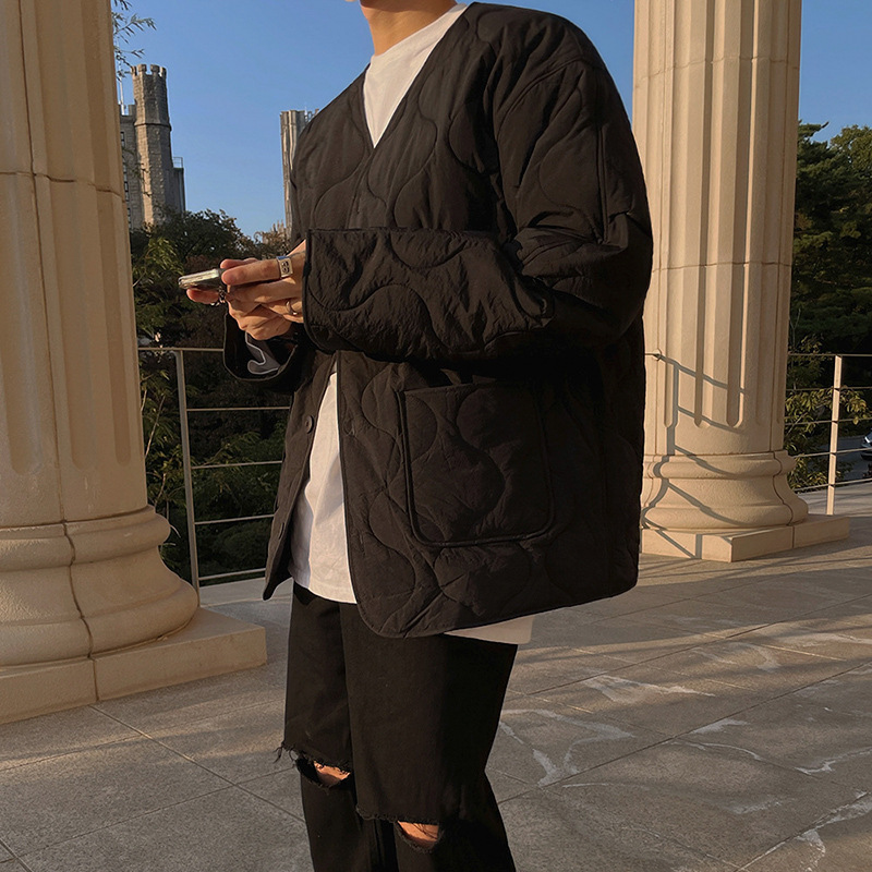 [Clearance] rhombus cotton-padded jacket men's autumn and winter Korean version of loose trend design sense niche cotton-padded jacket outside