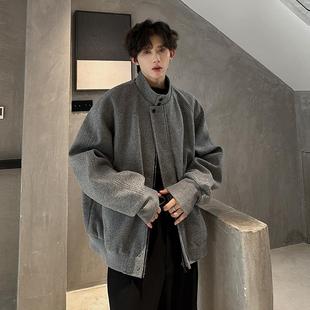 2024 new autumn and winter gray stand collar high collar short design men's loose jacket a generation of hair