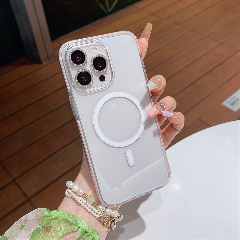 Funda de teléfono magnética transparente de color para Apple 16ProMax simple 15Pro pareja 14/13 nuevo 15PM