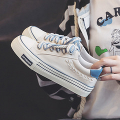 春季新款韓版低幫厚底帆布鞋女ins潮鞋松糕鞋復古麥穗小白鞋板鞋