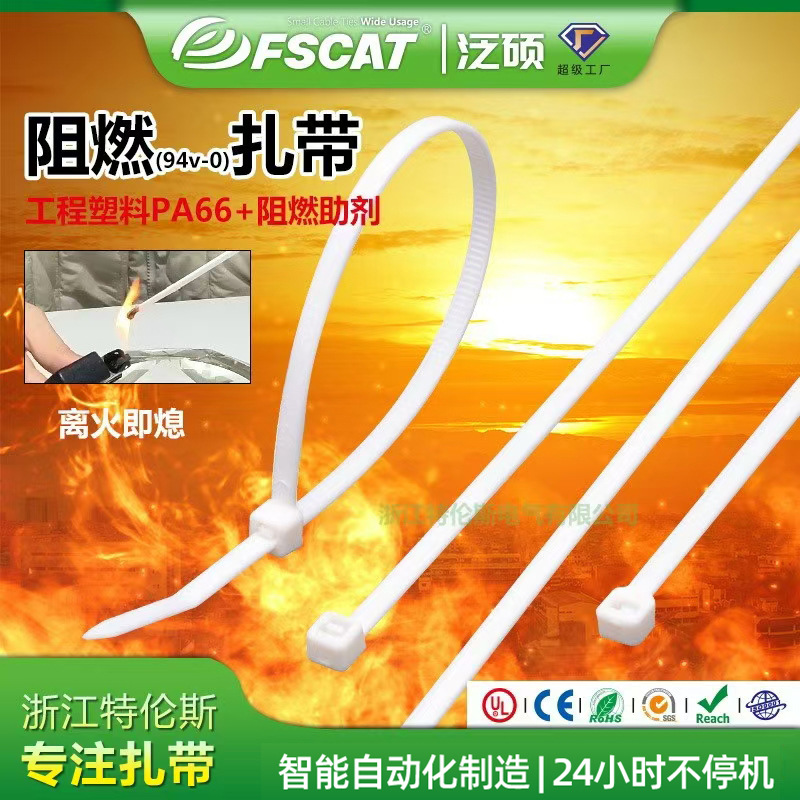 泛硕工厂塑料束线带家阻燃自锁式尼龙耐用扎带工业级国标网线电线