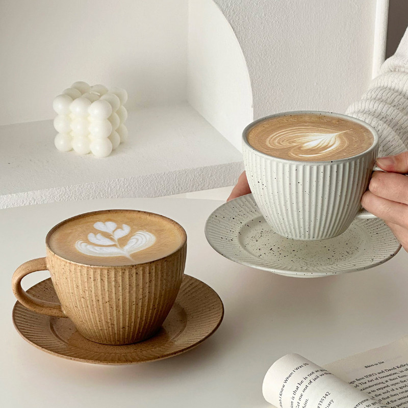 Retro Vertical-Striped Coffee Cup and Saucer, Ceramic Cup, Exquisite and Aesthetically Pleasing Mocha Cup, Hand-Brewed Latte Art Cup, Latte Cup Retro Vertical-Striped Coffee Cup and Saucer, Ceramic Cup, Exquisite and Aesthetically Pleasing Mocha Cup, Hand-Brewed Latte Art Cup, Latte Cup