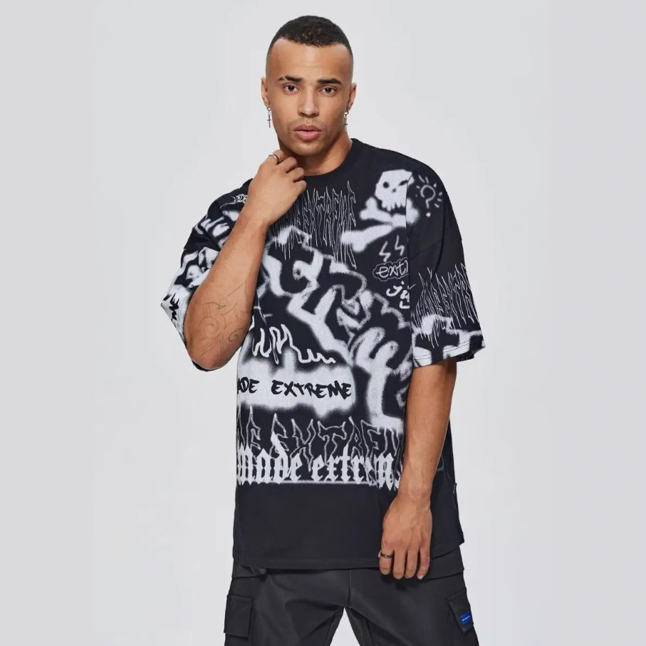 2025 transfronterizo impresión completa camiseta de mangas cortas varón suelta camiseta de pareja europea y americana