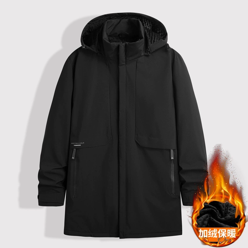 Толстый брат 2022 зимнее толстое Мужское пальто больших размеров со средним и длинным вертикальным воротником и капюшоном на флисовой подкладке