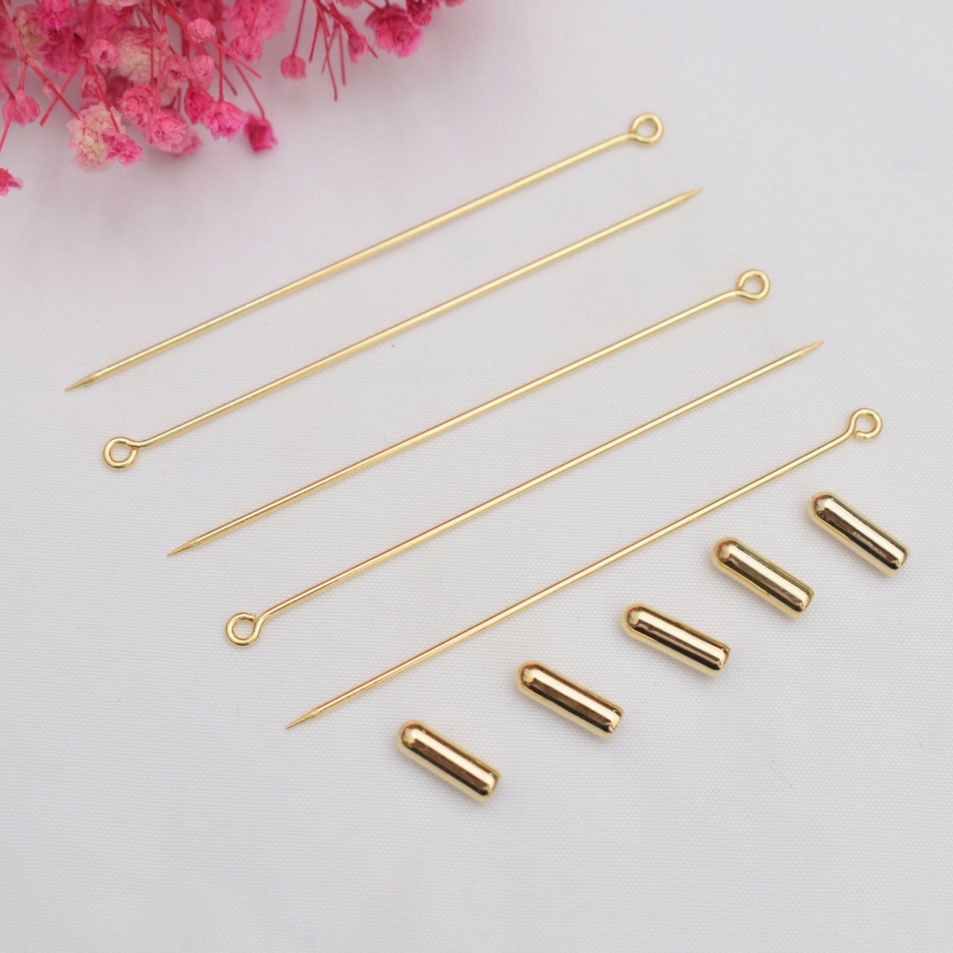18K gold-wrapped color-preserving nine-word pin brooch round pointed corsage jewelry DIY brooch bracelet accessories