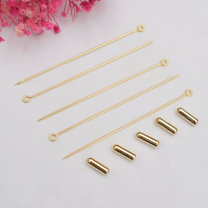 18K gold-wrapped color-preserving nine-word pin brooch round pointed corsage jewelry DIY brooch bracelet accessories